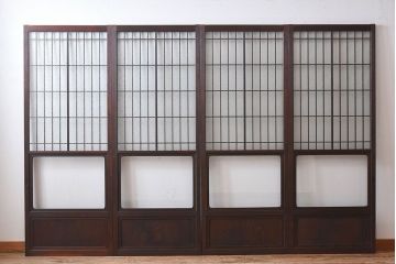 和モダン　ダイヤガラス　クリアガラス　ヒノキ材　上品なデザインのガラス帯格子戸4枚セット(格子戸、引き戸、ガラス戸)