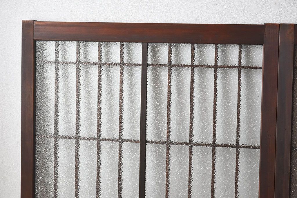 和モダン　ダイヤガラス　クリアガラス　ヒノキ材　上品なデザインのガラス帯格子戸4枚セット(格子戸、引き戸、ガラス戸)