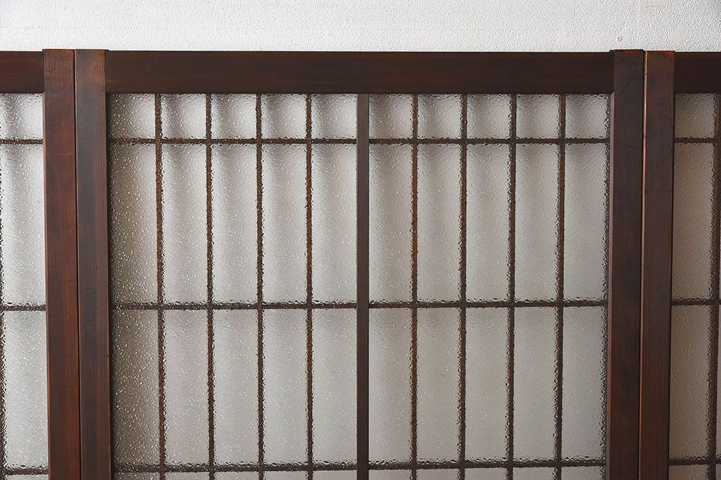 和モダン　ダイヤガラス　クリアガラス　ヒノキ材　上品なデザインのガラス帯格子戸4枚セット(格子戸、引き戸、ガラス戸)