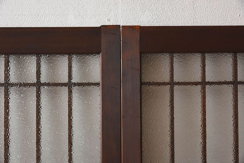 和モダン　ダイヤガラス　クリアガラス　ヒノキ材　上品なデザインのガラス帯格子戸4枚セット(格子戸、引き戸、ガラス戸)