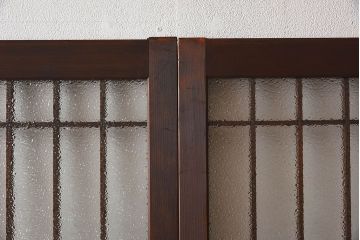 和モダン　ダイヤガラス　クリアガラス　ヒノキ材　上品なデザインのガラス帯格子戸4枚セット(格子戸、引き戸、ガラス戸)