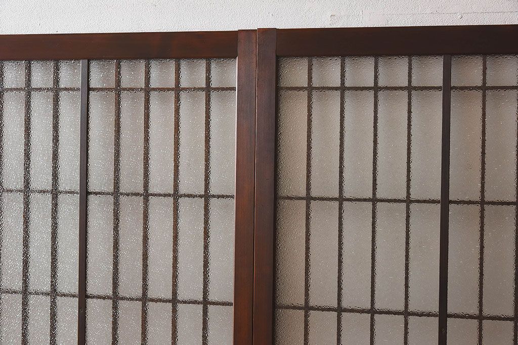 和モダン　ダイヤガラス　クリアガラス　ヒノキ材　上品なデザインのガラス帯格子戸4枚セット(格子戸、引き戸、ガラス戸)