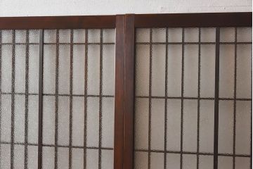 和モダン　ダイヤガラス　クリアガラス　ヒノキ材　上品なデザインのガラス帯格子戸4枚セット(格子戸、引き戸、ガラス戸)