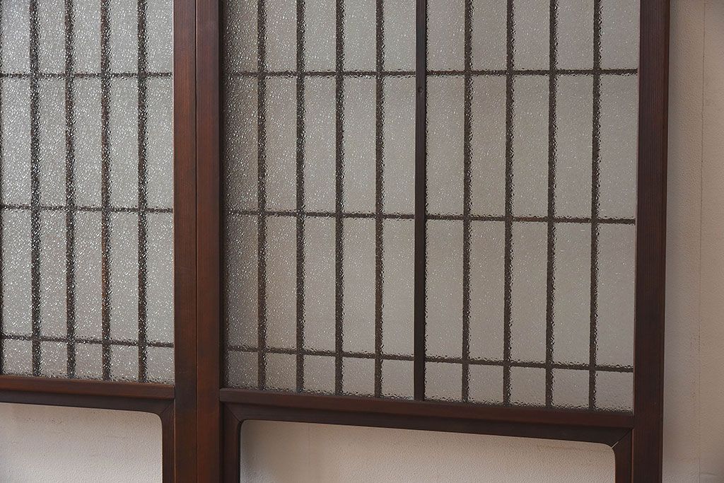 和モダン　ダイヤガラス　クリアガラス　ヒノキ材　上品なデザインのガラス帯格子戸4枚セット(格子戸、引き戸、ガラス戸)