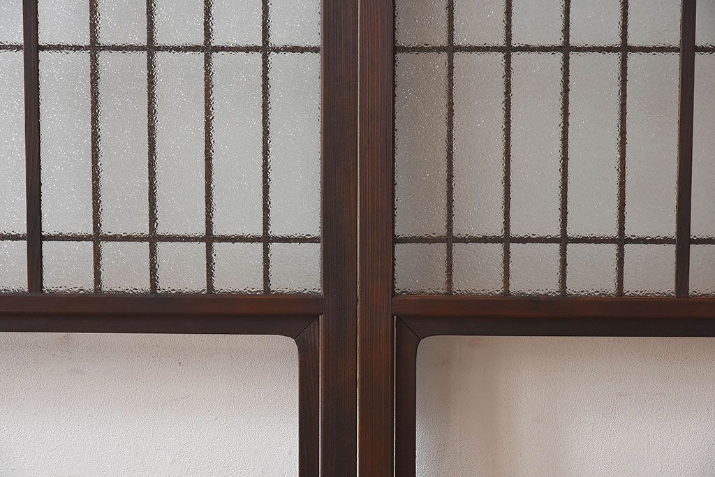 和モダン　ダイヤガラス　クリアガラス　ヒノキ材　上品なデザインのガラス帯格子戸4枚セット(格子戸、引き戸、ガラス戸)