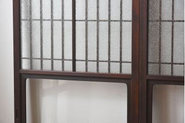 和モダン　ダイヤガラス　クリアガラス　ヒノキ材　上品なデザインのガラス帯格子戸4枚セット(格子戸、引き戸、ガラス戸)