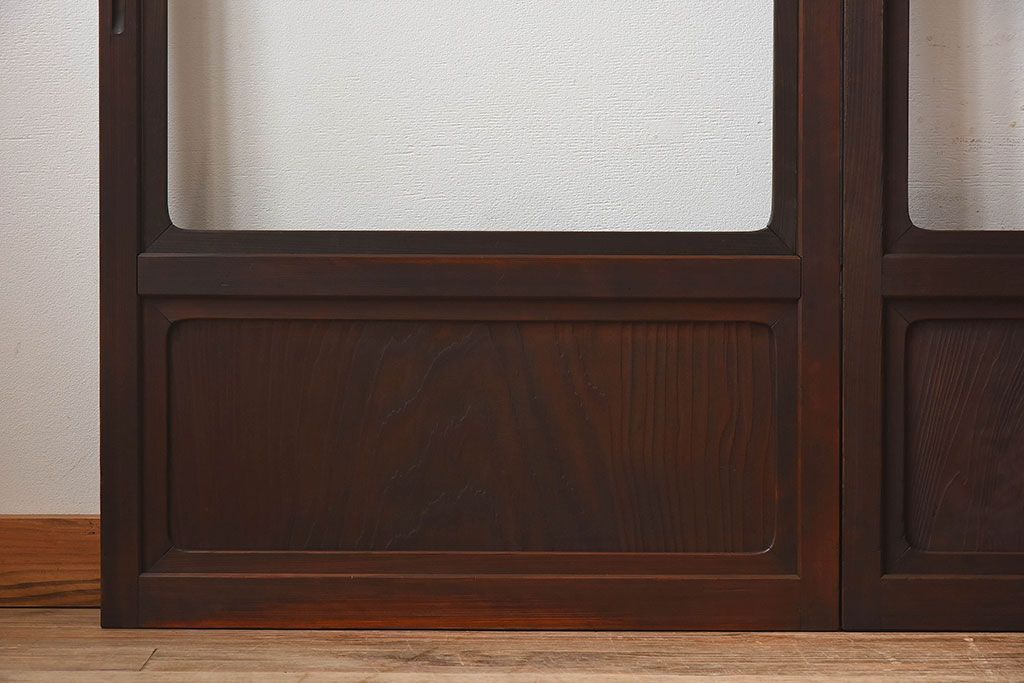 和モダン　ダイヤガラス　クリアガラス　ヒノキ材　上品なデザインのガラス帯格子戸4枚セット(格子戸、引き戸、ガラス戸)