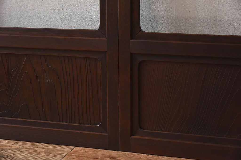 和モダン　ダイヤガラス　クリアガラス　ヒノキ材　上品なデザインのガラス帯格子戸4枚セット(格子戸、引き戸、ガラス戸)