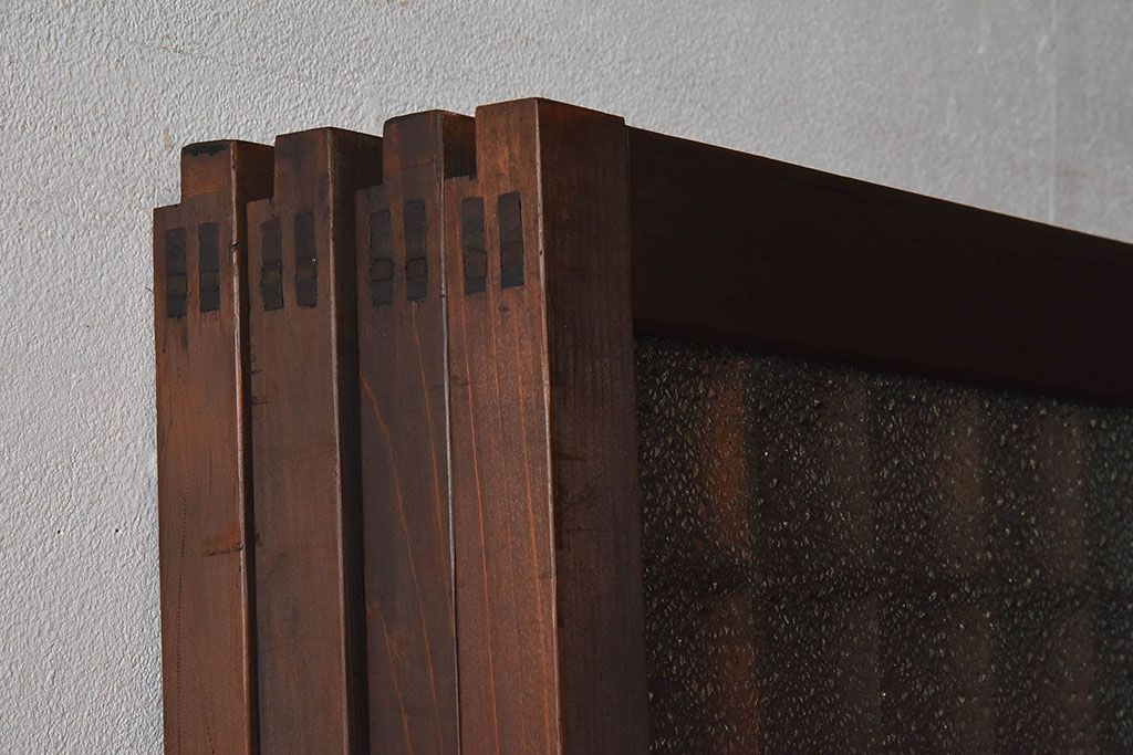 和モダン　ダイヤガラス　クリアガラス　ヒノキ材　上品なデザインのガラス帯格子戸4枚セット(格子戸、引き戸、ガラス戸)