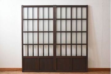 和製アンティーク　クリアガラス　すりガラス　モダンな雰囲気漂うガラス戸2枚セット(引き戸)です