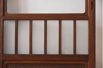昭和レトロ　クリアガラス　すりガラスが魅力的な　檜材の格子帯戸2枚セット(格子戸、引き戸、ガラス戸、ガラス帯戸)