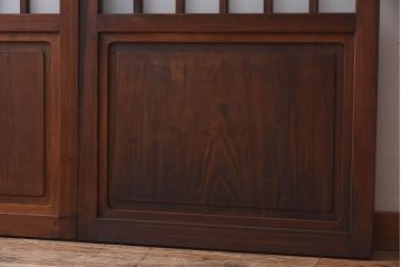 昭和レトロ　クリアガラス　すりガラスが魅力的な　檜材の格子帯戸2枚セット(格子戸、引き戸、ガラス戸、ガラス帯戸)