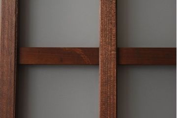 昭和レトロ　クリアガラス　すりガラスが魅力的な　檜材の格子帯戸2枚セット(格子戸、引き戸、ガラス戸、ガラス帯戸)