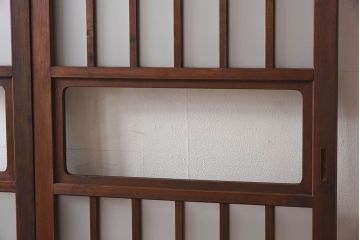 昭和レトロ　クリアガラス　すりガラスが魅力的な　檜材の格子帯戸2枚セット(格子戸、引き戸、ガラス戸、ガラス帯戸)