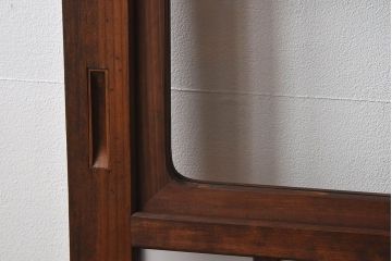 昭和レトロ　クリアガラス　すりガラスが魅力的な　檜材の格子帯戸2枚セット(格子戸、引き戸、ガラス戸、ガラス帯戸)
