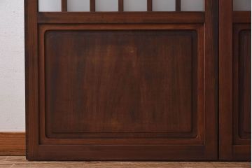 昭和レトロ　クリアガラス　すりガラスが魅力的な　檜材の格子帯戸2枚セット(格子戸、引き戸、ガラス戸、ガラス帯戸)
