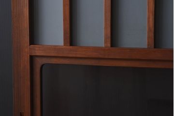 昭和レトロ　クリアガラス　すりガラスが魅力的な　檜材の格子帯戸2枚セット(格子戸、引き戸、ガラス戸、ガラス帯戸)
