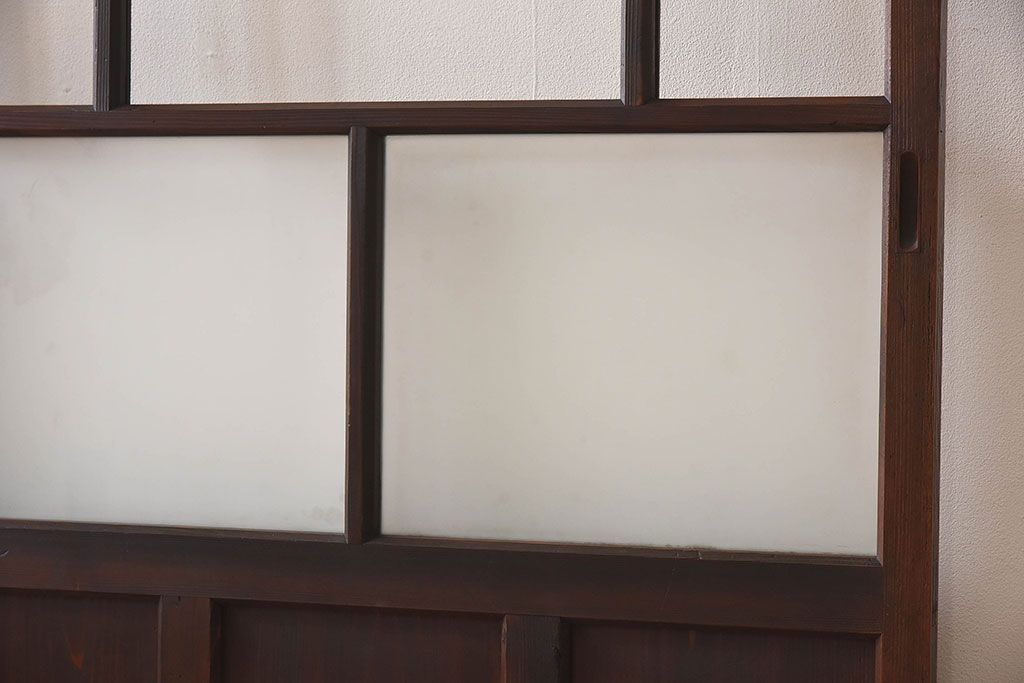 和製アンティーク　すりガラス　クリアガラス　モダンな雰囲気が魅力的なガラス戸2枚セット(建具、引き戸)