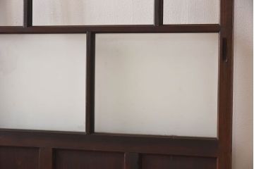 和製アンティーク　すりガラス　クリアガラス　モダンな雰囲気が魅力的なガラス戸2枚セット(建具、引き戸)