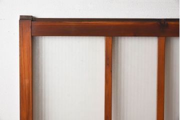 昭和レトロ　クリアガラスと銀モールガラス使用　檜材の木目が魅力的なガラス戸2枚セット(引き戸)