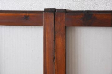 昭和レトロ　クリアガラスと銀モールガラス使用　檜材の木目が魅力的なガラス戸2枚セット(引き戸)