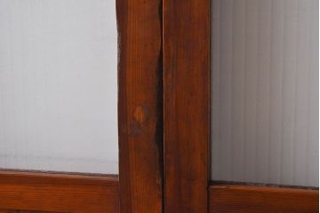 昭和レトロ　クリアガラスと銀モールガラス使用　檜材の木目が魅力的なガラス戸2枚セット(引き戸)