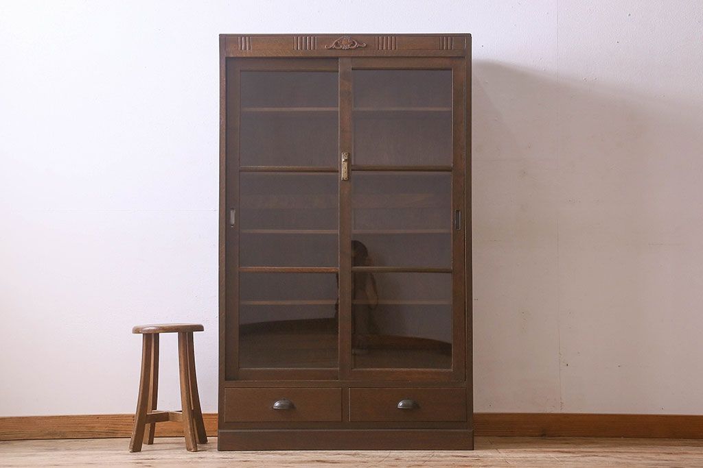 アンティーク家具　和製アンティーク　和モダンな雰囲気漂う大振りなブックケース(本箱、収納棚、戸棚、食器棚)