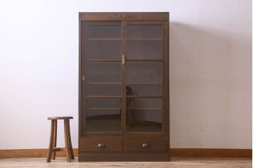 アンティーク家具　和製アンティーク　和モダンな雰囲気漂う大振りなブックケース(本箱、収納棚、戸棚、食器棚)
