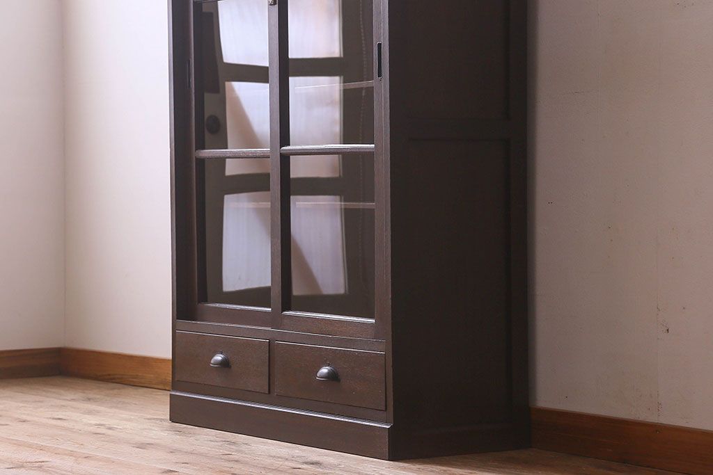 アンティーク家具　和製アンティーク　和モダンな雰囲気漂う大振りなブックケース(本箱、収納棚、戸棚、食器棚)