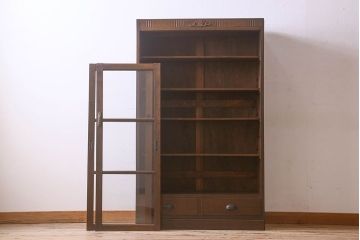 アンティーク家具　和製アンティーク　和モダンな雰囲気漂う大振りなブックケース(本箱、収納棚、戸棚、食器棚)