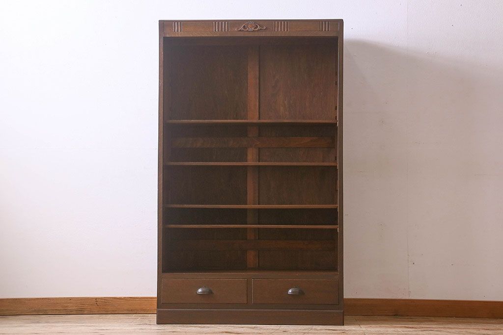 アンティーク家具　和製アンティーク　和モダンな雰囲気漂う大振りなブックケース(本箱、収納棚、戸棚、食器棚)