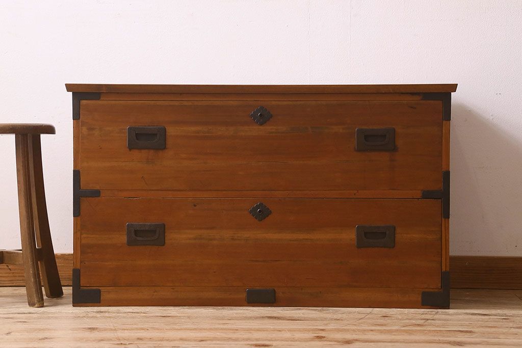 アンティーク家具　和製アンティーク　明るい木の色合いが素敵なローチェスト(ローボード、引き出し、テレビ台)