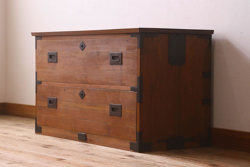 アンティーク家具　和製アンティーク　明るい木の色合いが素敵なローチェスト(ローボード、引き出し、テレビ台)