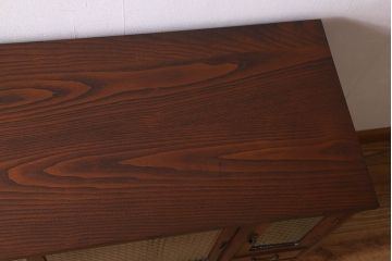 アンティーク家具　和製アンティーク　チェッカーガラス入り!6杯の引き出し付き戸棚(収納棚、食器棚)