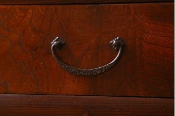 アンティーク家具　和製アンティーク　チェッカーガラス入り!6杯の引き出し付き戸棚(収納棚、食器棚)