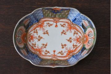 アンティーク雑貨　和製アンティーク　幕末明治期　色絵変形皿2枚セット(1)