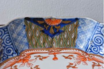 アンティーク雑貨　和製アンティーク　幕末明治期　色絵変形皿2枚セット(1)