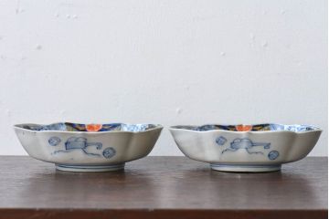 アンティーク雑貨　和製アンティーク　幕末明治期　色絵変形皿2枚セット(2)
