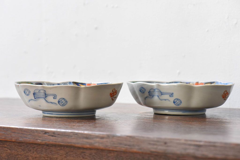 アンティーク雑貨　和製アンティーク　幕末明治期　色絵変形皿2枚セット(2)