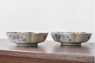 アンティーク雑貨　和製アンティーク　幕末明治期　色絵変形皿2枚セット(2)