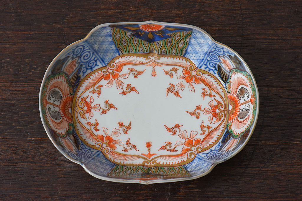 アンティーク雑貨　和製アンティーク　幕末明治期　色絵変形皿2枚セット(2)