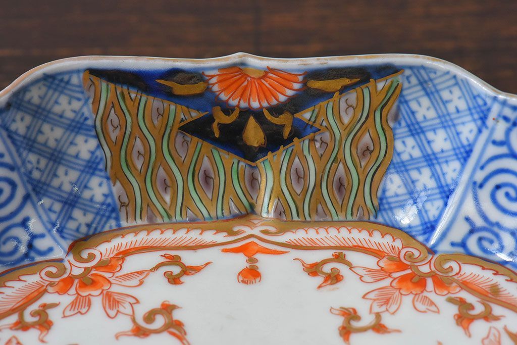 アンティーク雑貨　和製アンティーク　幕末明治期　色絵変形皿2枚セット(2)