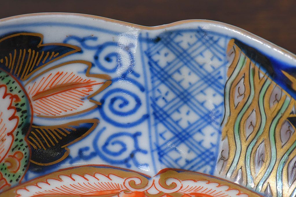 アンティーク雑貨　和製アンティーク　幕末明治期　色絵変形皿2枚セット(2)