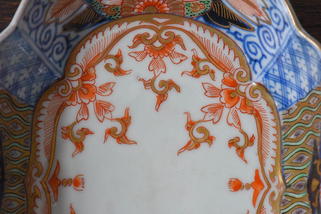 アンティーク雑貨　和製アンティーク　幕末明治期　色絵変形皿2枚セット(2)