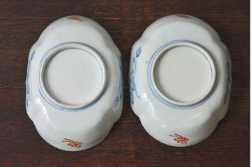 アンティーク雑貨　和製アンティーク　幕末明治期　色絵変形皿2枚セット(2)
