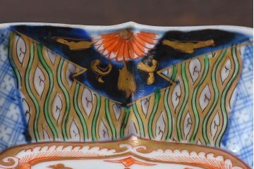 アンティーク雑貨　和製アンティーク　幕末明治期　色絵変形皿2枚セット(3)