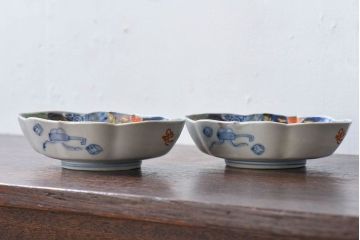 アンティーク雑貨　和製アンティーク　幕末明治期　色絵変形皿2枚セット(3)