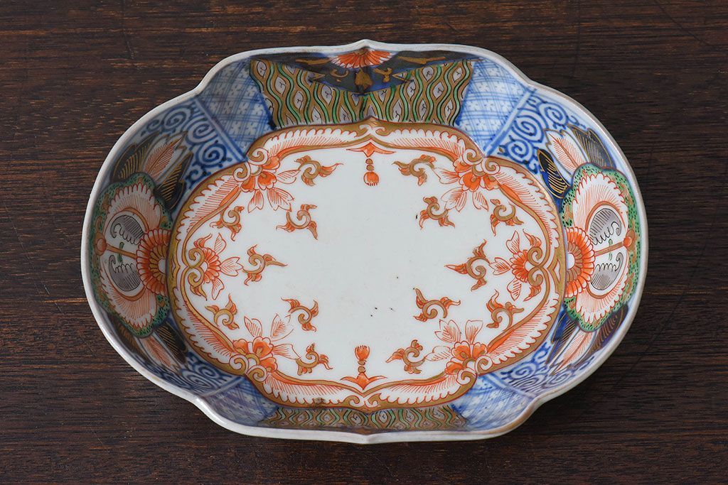 アンティーク雑貨　和製アンティーク　幕末明治期　色絵変形皿2枚セット(3)