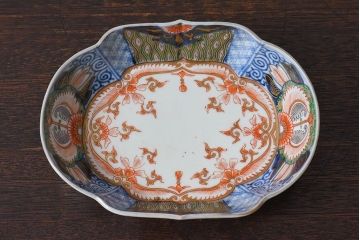 アンティーク雑貨　和製アンティーク　幕末明治期　色絵変形皿2枚セット(3)