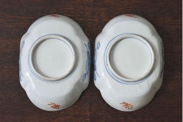 アンティーク雑貨　和製アンティーク　幕末明治期　色絵変形皿2枚セット(3)